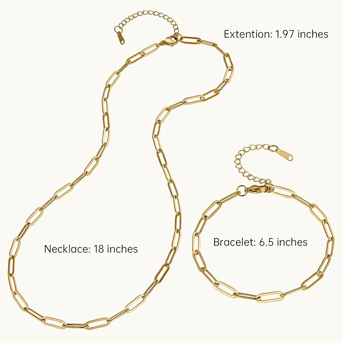 SMYHTGLIF 20 Pack Paperclip Chain Bulk Necklace Bracelet for Jewelry Making 4mm Gold Plated Stainless Steel Necklace Bracelet for Women