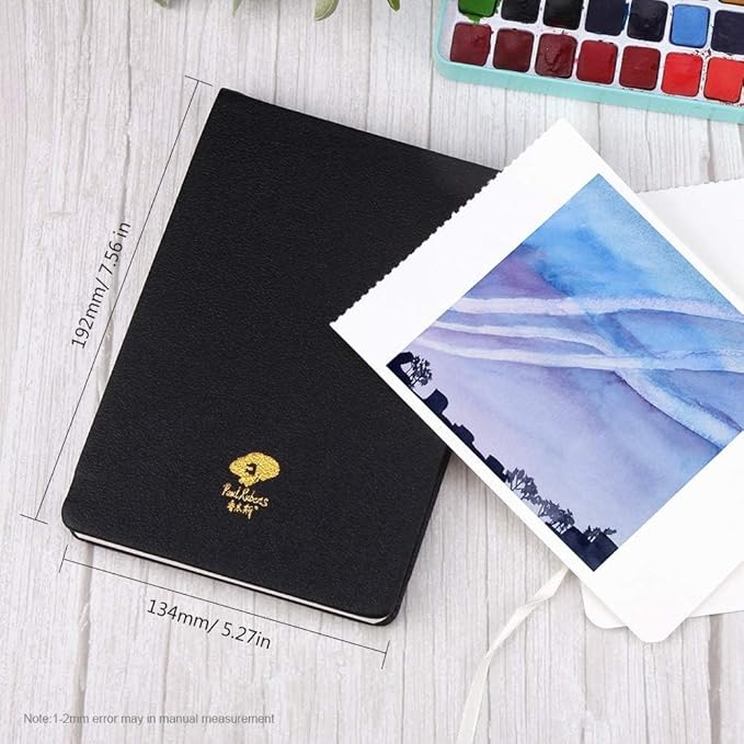 Paul Rubens 2 Pack Watercolor Paper, 100% Cotton Hot Press Watercolor Journal 7.6"x 5.3", 40 Sheets (140lb/300gsm), Acid-Free Art Supplies for Watercolors, Gouache, Acrylics