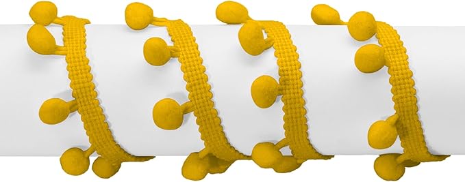 Homiest 10 Yards Pom Pom Trim for Sewing, 1 Inch Wide Gold Ribbon Bundles Textured Fabric Fringe Ribbon, 13mm Ball Pompom Trim for DIY Crafts Curtain Clothes Pillow Home Decoration