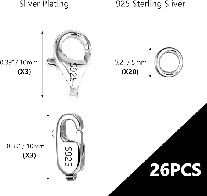 925 Sterling Silver Lobster Claw Clasps Set, Lobster Connector Clasp Closures with Open Jump Rings for Necklace Bracelet DIY Jewelry Finding Supplies (26pcs)