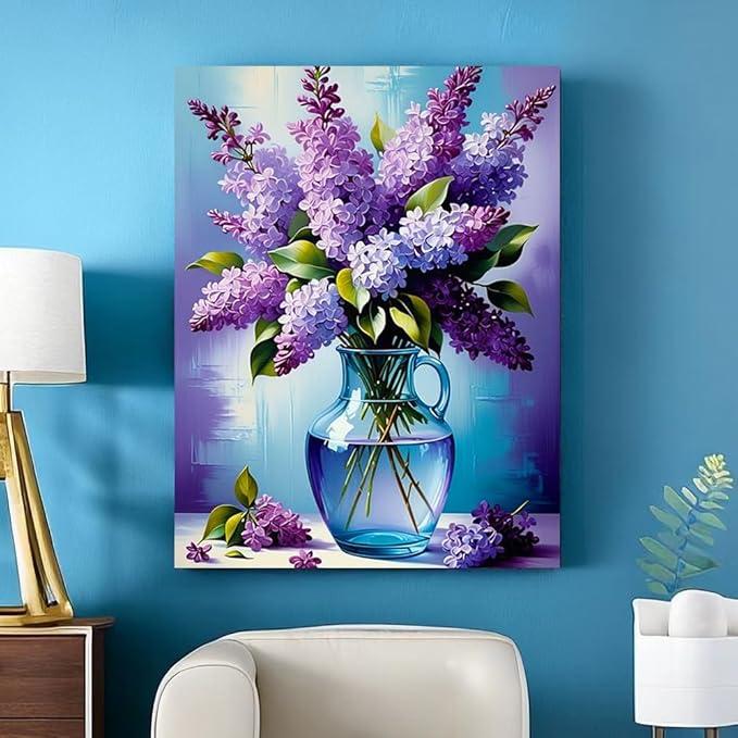 Axquilon Flower Diamond Arts Kits for Adults-Flowers Diamond Painting Kits for Adults, 5D Vase Diamond Art Kits, DIY Floral Gem Art DIY Crafts Kits Home Wall Decor Gifts 12x16 inch