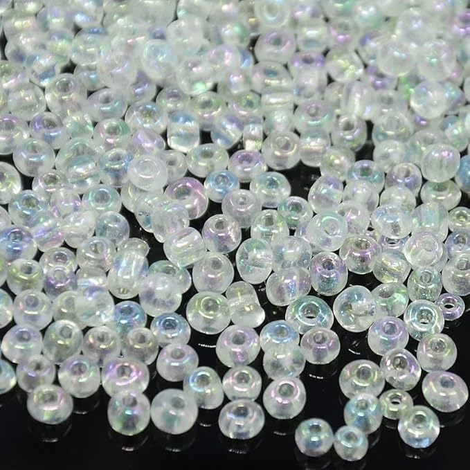 Perlin Glass Seed Beads 4mm 6/0 Round 1100pcs Mini Small Pony Spacer Beads Kit for Jewelry Making Earrings Bracelets Pendants Waist DIY Handmade (Clear AB Crystal)