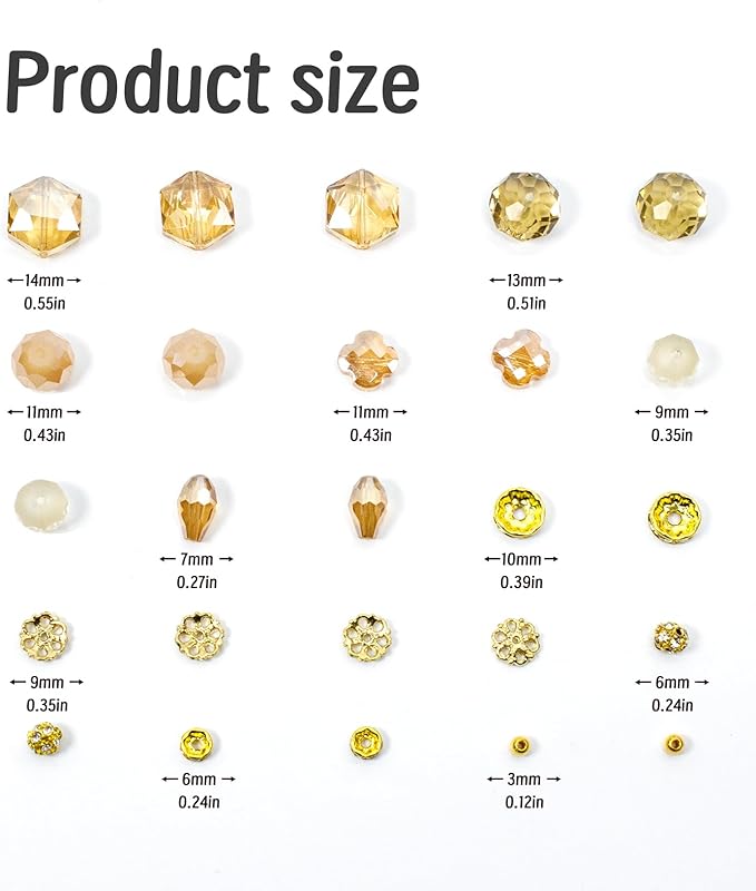 Glass Beads for Bracelets Jewelry Making Adults Keychains Bead Strand Large Unique Crystal Assortment for Craft Rondelle Faceted Flat Crackle Sparkly Bling Cute Pretty Beading Kit (Tan)