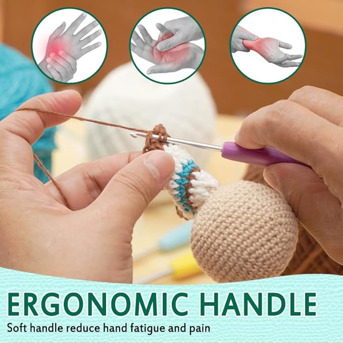 YAWIKO Crochet Hooks Set, Ergonomic Crochet Hooks with case for Arthritic Hands, Lightweight Crochet Knitting Needles Accessories for Beginners and Arthritis Hands (Large-5 Size (6.5-10.0mm))