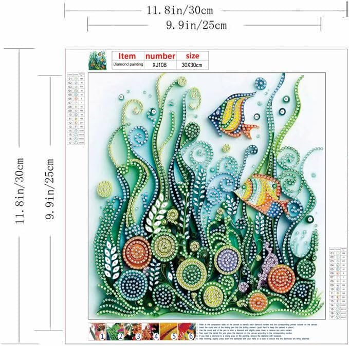 ZQEATRY Fish Seaweed Diamond Art Kits for Adults,DIY Specail Shape Diamond Painting Kit for Adult Beginners,5D Diamond Painting Gem Art Home Wall Decor 12 x 12inch