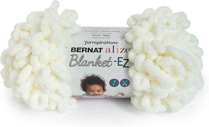 Bernat Alize Blanket-EZ Super Soft Looped Yarn for Beginners, Hand Knitting- No Needles or Hooks Needed, Cream, 2 Pack