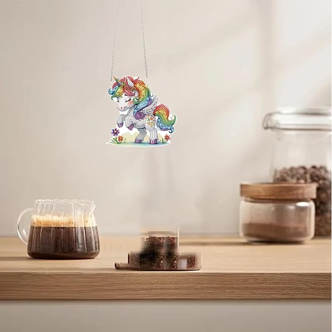 TDFERAN Diamond Painting Pendant Colorful Unicorn DIY Diamond Art Decoration Kit Window Pendant, Gem Art Wall Home Window Decoration Adult Digital Painting Women Crafts Hobby