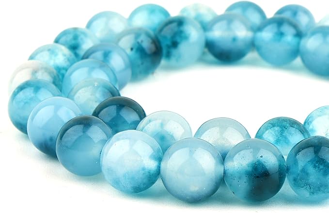 Jade Stone Beads for Jewelry Making - 10mm Gemstone Round Beads for Bracelets(34-37pcs, Blue Cloudy Jade)