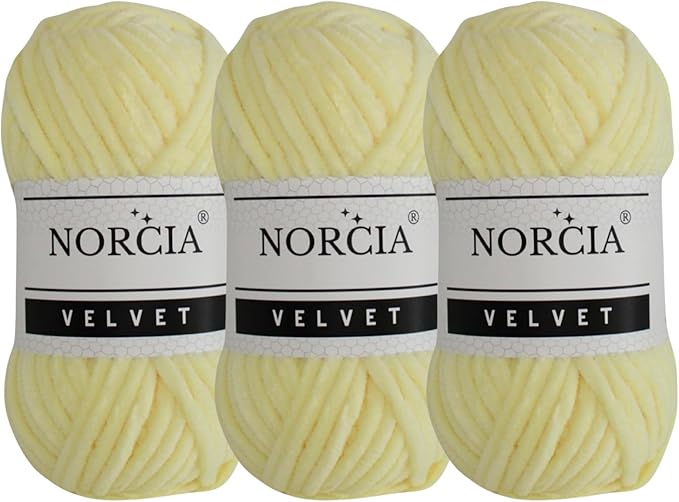Soft Velvet Yarn Chenille Yarn for Crocheting Super Bulky 3x100g (3x75 yds) Baby Blanket Yarn for Knitting Amigurumi Yarn for Crochet Weaving Craft (Yellow, 3 Skeins)