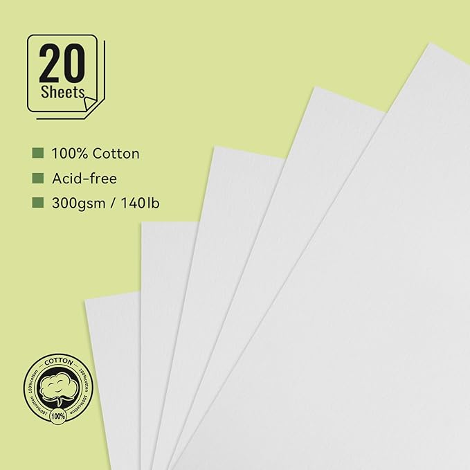 Lightwish Watercolor Sketchbook,100% Cotton Acid Free Watercolor Journal,300gsm/140lb Hot Press Watercolor Paper for Artists,Adults,Students,20 Sheets,5.8 * 8.2 Inches Paper