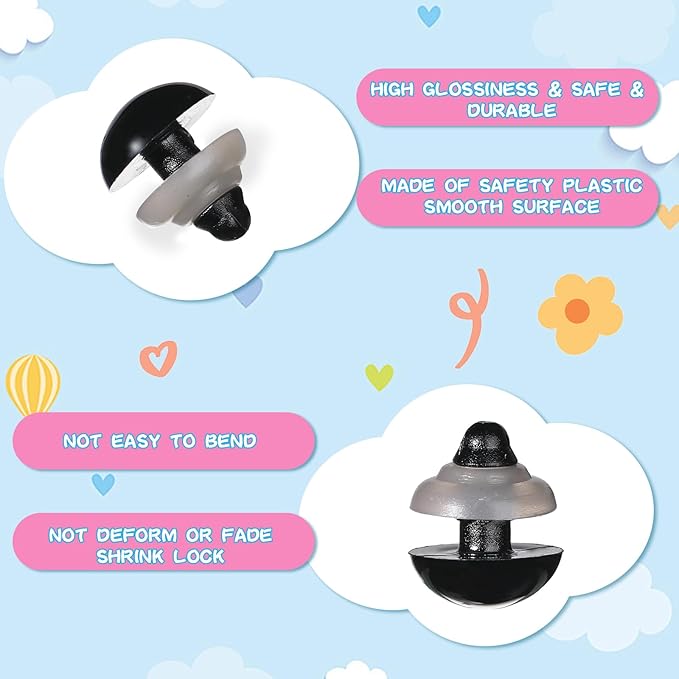 320Pcs Safety Eyes for Crocheting Amigurumi 14mm Craft Doll Eyes for Crochet Animals with Washers, Stuffed Animal Eyes for Plush Dolls Bear Doll Making Supplies