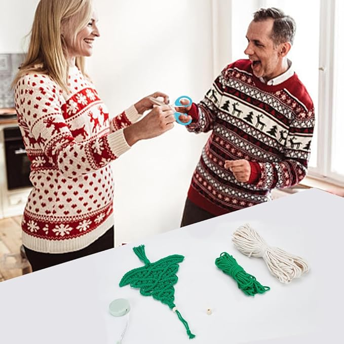 FREEBLOSS 2 Set Macrame Christmas Tree with Large Hole Beads Macrame DIY Kit with Instruction Woven Macrame Decor Adults
