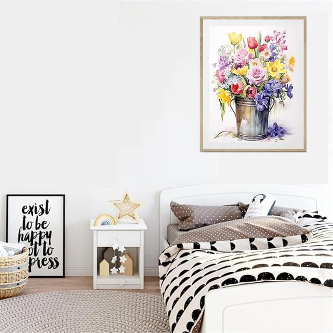 EIBEILI Diamond Painting Kits for Adults, Bucket Flowers Diamond Art for Beginner DIY Round 5D Paint by Diamonds Pictures Gem Full Drill Diamond Dots for Home Wall Decor Gifts 12x16inch