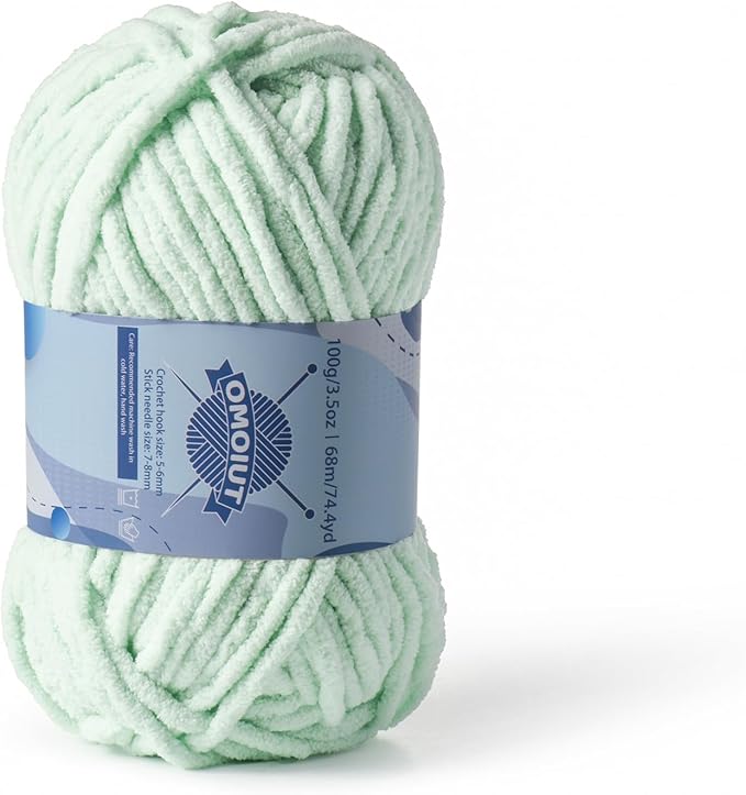 Chunky Chenille Yarn for Crocheting, Baby Yarn for Crocheting Soft Blankets, Bulky Yarns for Crochet Amigurumi, 100g (74.3yds) Fluffy Velvet Yarns for Hand Knitting (Baby Green)
