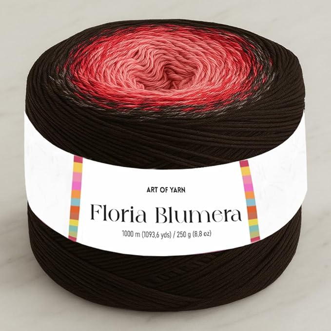 Floria Blumera Yarn 55% Cotton 45% Acrylic 1093.6 Yards Multicolor Gradient Yarn Cake for Knitting Crochet Spring Summer Ombre Rainbow Cotton Yarn for Flowers S.Fine 1 Sport-99282