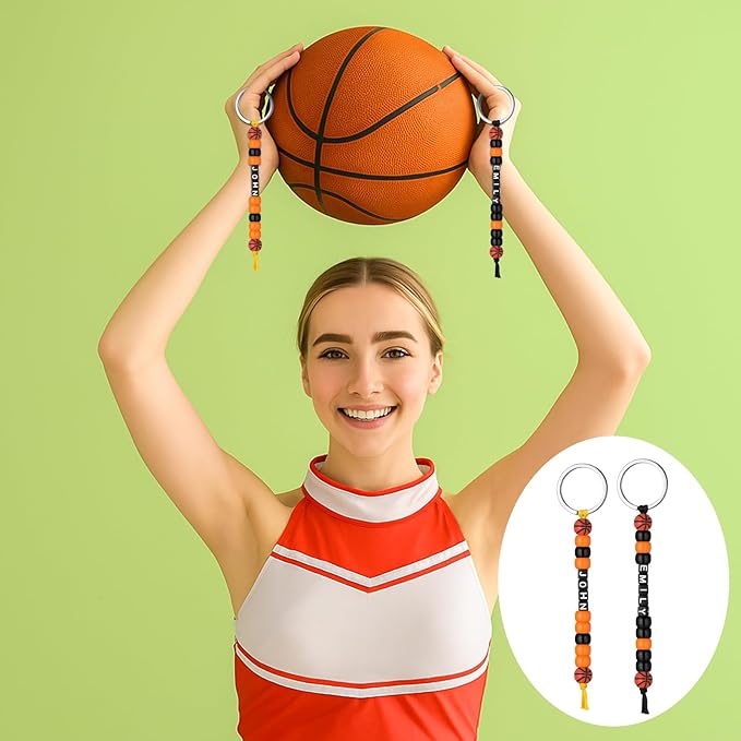 Landical 564 Pcs Basketball Keychain Making Kit DIY Basketball Bead Key Chain Set Craft Adjustable Sport Letter Bead Sport Theme Party Favor Gift Accessory Holiday Decoration for Adult(Vintage Color)