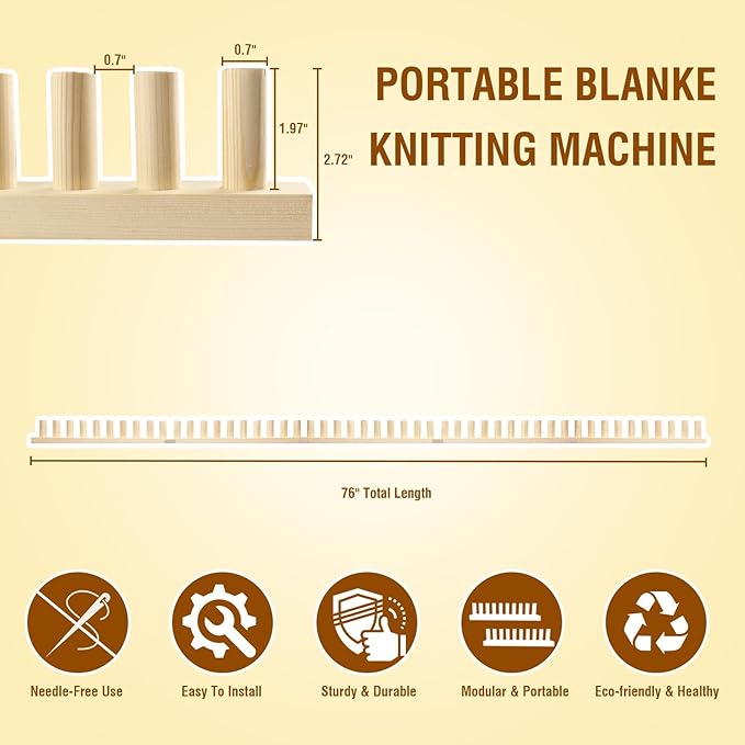 chunky blanket loom knitting looms and boards, adjustable size wooden loom for blanket, no needles required hand knitting kit for diy yarn craft, home decor, stress relief, beginner friendly (76 in)