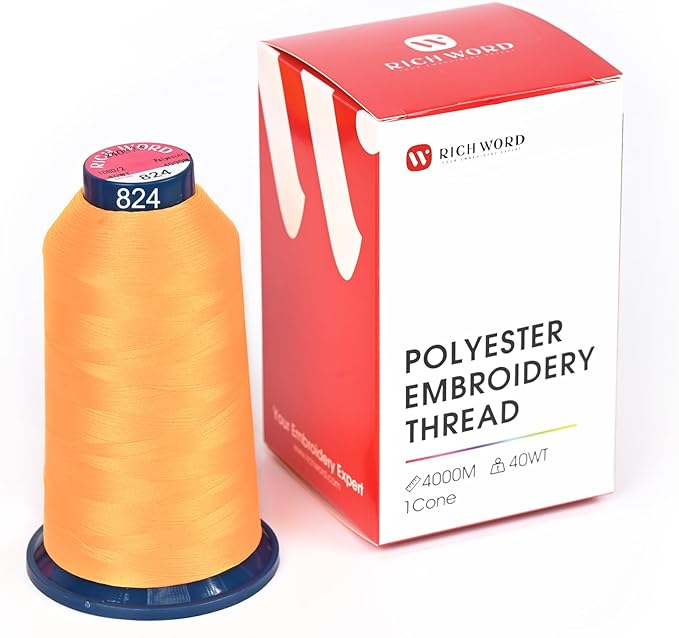 Poolin Embroidery Machine Thread Richword Selected Yellow 4000M 40WT Polyester Embroidery Thread – Smooth, Strong Single Spool for Home & Commercial Machines 0824