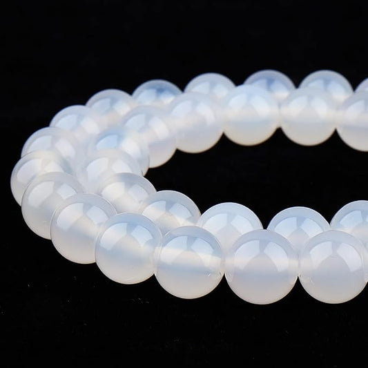 Natural Stone Beads for Jewelry Making - 6mm Gemstone Round Beads for Bracelets(59-62pcs, White Agate)