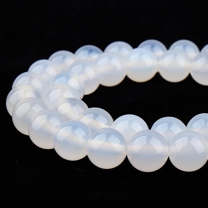 Natural Stone Beads for Jewelry Making - 10mm Gemstone Round Beads for Bracelets(34-37pcs, White Agate)
