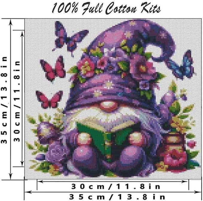 4 pack gnome cross stitch kits for adults beginner,counted cross stitch kits printed stitching cute patterns dimensions needlepoint art crafts embroidery kits for adults beginners (13.7x13.7 inch)