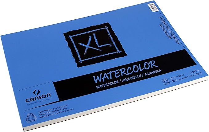 Canson XL Series Watercolor Textured Paper Pad for Paint, Pencil, Ink, Charcoal, Pastel, and Acrylic, Fold Over, 140 Pound, 12 x 18 Inch, 30 Sheets