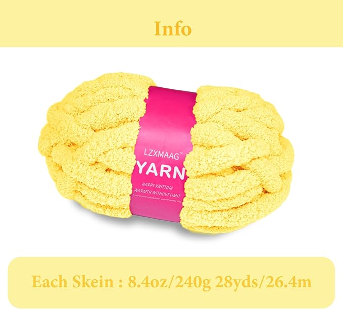 Chunky Yarn for Hand Knitting and Blankets – Super Soft Jumbo Chenille Yarn Pack for Crocheting, Bulky DIY Projects, 8 Skeins(Buttercup)