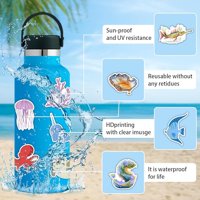 cute stickers bulk for kids,girls,boys,teens adult water bottle laptop, phone (ocean animal stickers)