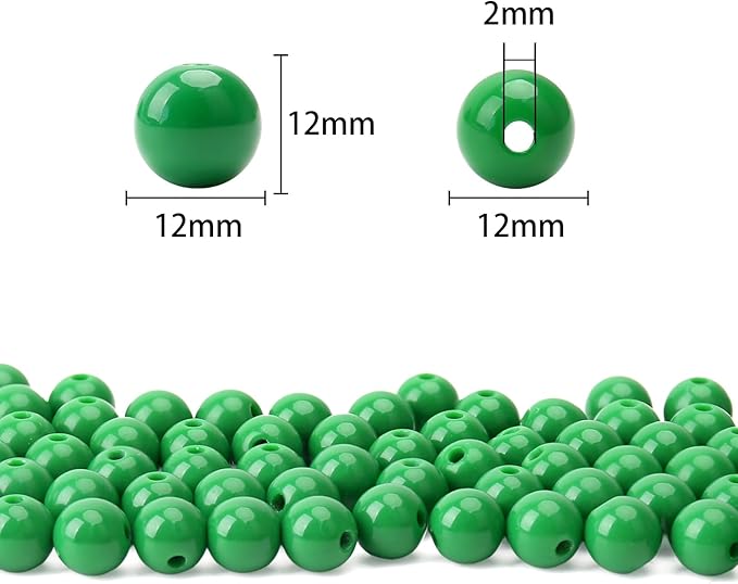 bonny boxx 100pcs 12mm smooth emerald acrylic round beads, plastic resin bubblegum balls chunky gumball beads for necklace and bracelet making, crafting supplies