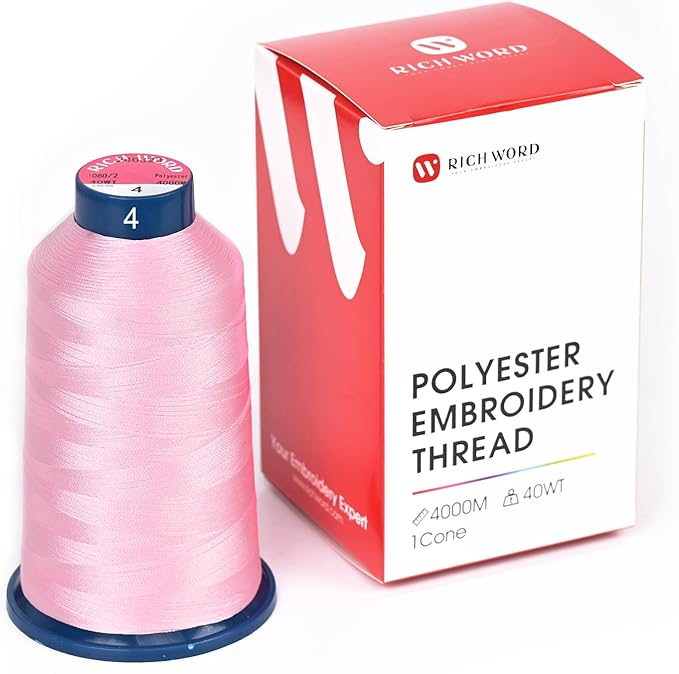 Poolin Embroidery Machine Thread Richword Selected Pink 4000M 40WT Polyester Embroidery Thread – Smooth, Strong Single Spool for Home & Commercial Machines 0004