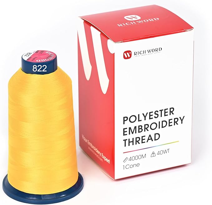 Poolin Embroidery Machine Thread Richword Selected Yellow 4000M 40WT Polyester Embroidery Thread – Smooth, Strong Single Spool for Home & Commercial Machines 0822