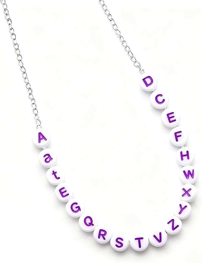 Xilitata Purple Letter Beads Alphabet Letters White Round Bead, 4x7mm 1200pcs, Flat Letter Beads Purple Friendship Bracelets Making Kit Beads for Bracelets Purple Beads with Box