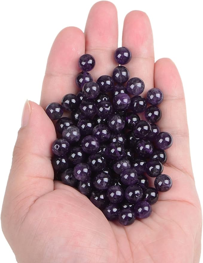 bymitel 140pcs natural crystal beads stone gemstone round energy healing loose beads with stretch cord for jewelry making bracelets anklets (amethyst, 8mm 140pcs)