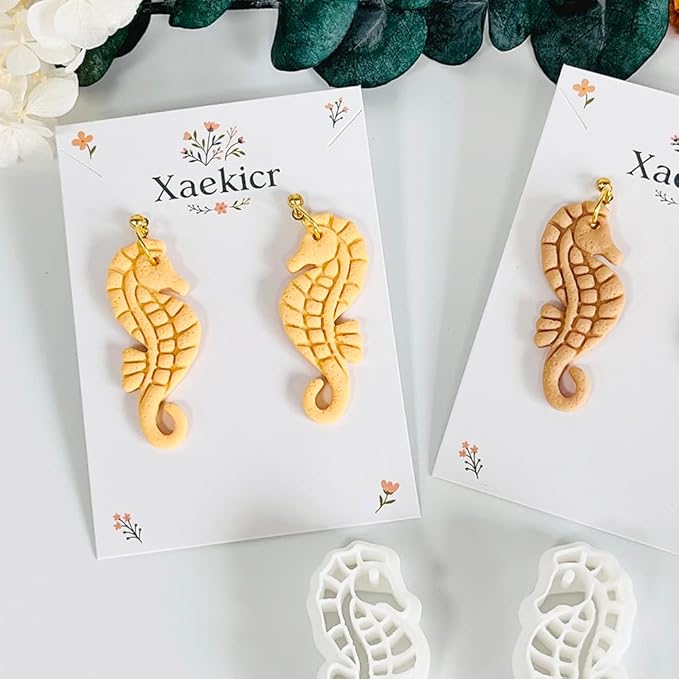 Xaekicr Seahorse Polymer Clay Cutters for Earrings - Ocean Style Clay Earring Cutters for Jewelry Making, 2 Pcs Clay Tools