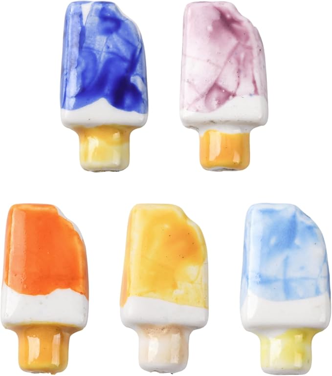10Pcs Porcelain Ceramic Ice Cream Shapes Beads, 5 Colors Cute Food Shapes Porcelain Loose Spacer Beads for DIY Necklaces Bracelets Crafts Supplies Jewelry Accessories