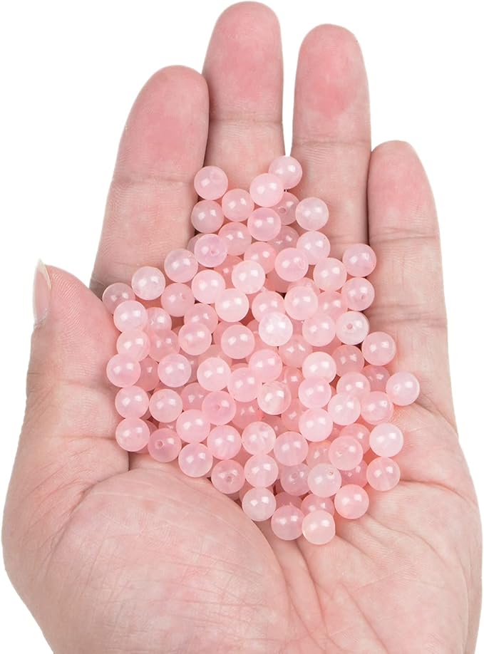 bymitel 210pcs natural crystal beads stone gemstone round energy healing loose beads with stretch cord for jewelry making bracelets anklets (rose quartz, 6mm 210pcs)