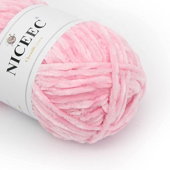 NICEEC 3 Skeins Soft Chenille Yarn Blanket Yarn for Knitting Fancy Yarn for Crochet Weaving DIY Craft Total Length 3×85m (3×93yds, 3×50g)_Pink Series