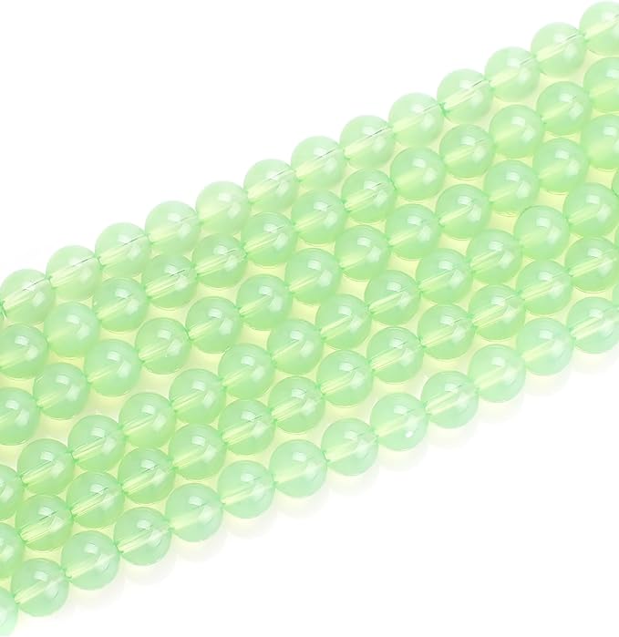 8mm Glass Beads 46PCS Glass Beads for Jewelry Making Charm Round Loose Bead for Bracelet Making Kit (White Green)