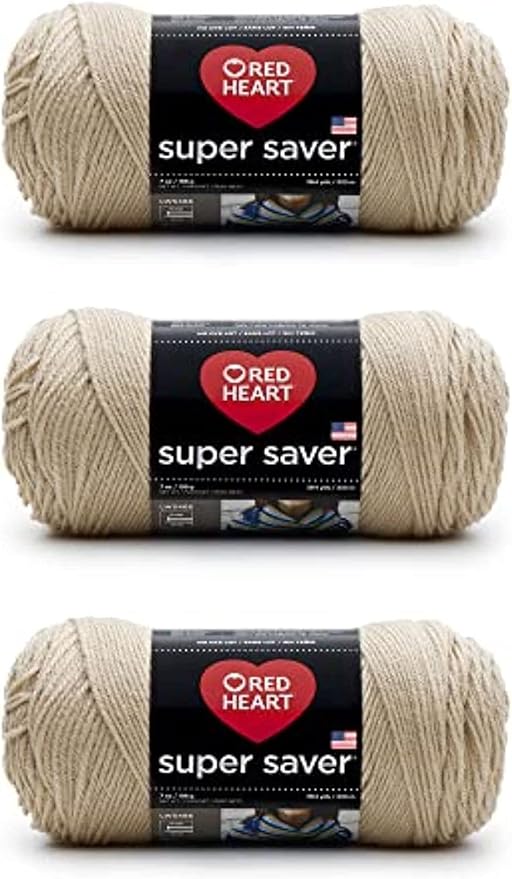 Red Heart Super Saver Buff Yarn - 3 Pack of 198g/7oz - Acrylic - 4 Medium (Worsted) - 364 Yards - Knitting/Crochet