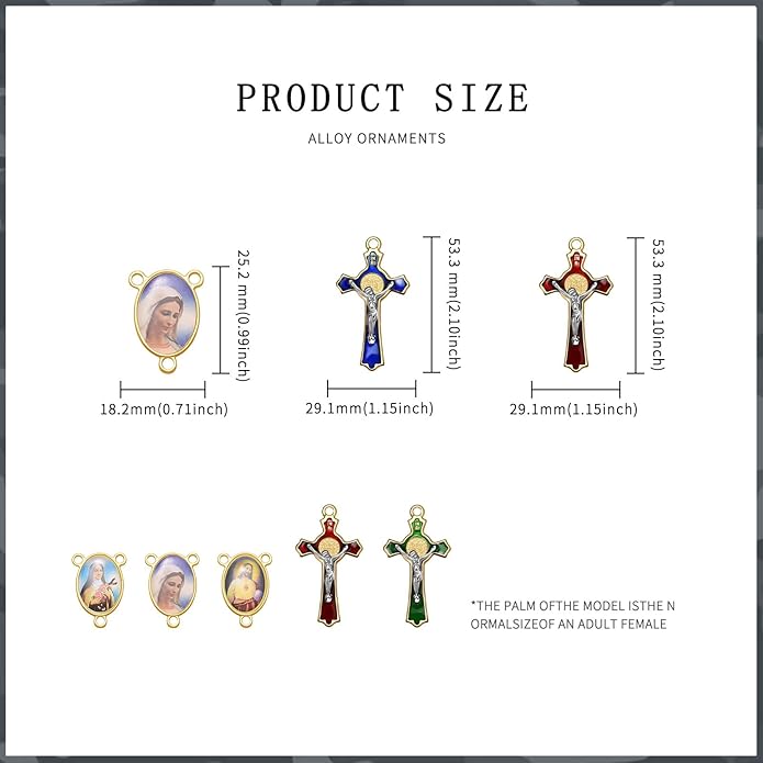 24Pcs/12Sets Rosary Kits Making Supplies Religious Cross and Center Medal Charm Alloy Enamel Saint Benedict Crucifix Pendant Beads for Adults Diy Catholic Jewelry