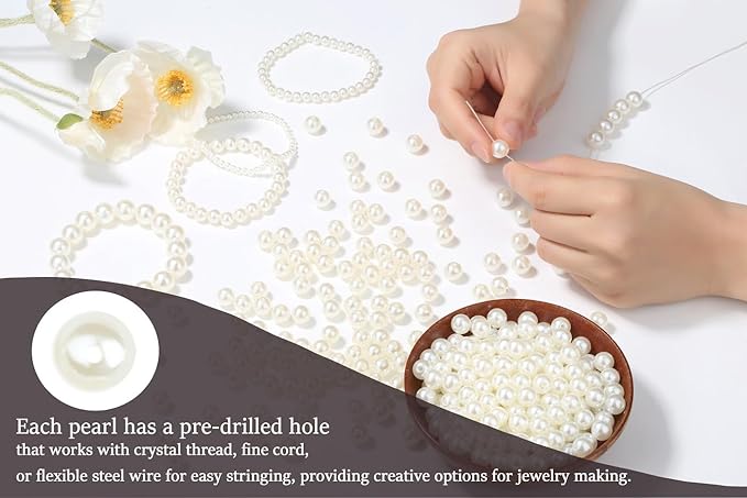 400Pcs 10mm Pearl Beads with Hole, Loose Cute Large White Pearl Bead for Crafting, Tiny Round Acrylic Pearls Beads for Jewelry Making Kit, Necklace, Earring, Bracelet, DIY Craft, Vase Filler