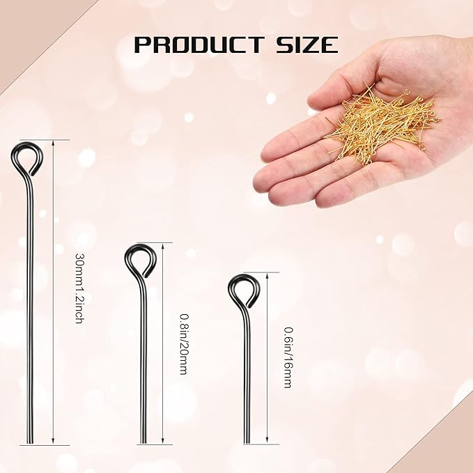 Junkin 1400 Pcs Eye Pins Mix Jewelry Findings 0.63 * 0.79 * 1.18 in Open Eye Head Pins Findings for Jewelry Making DIY Necklace Bracelets(Vintage Colors)