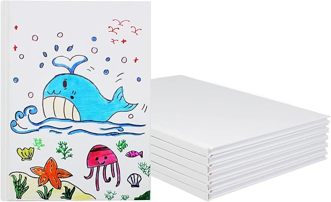 zmybcpack 6 pack white hardcover blank book 7x10 inch, hardcover blank book for students to write stories, blank draw sketchbooks journal (white, 22 sheets/ 44 pages each)