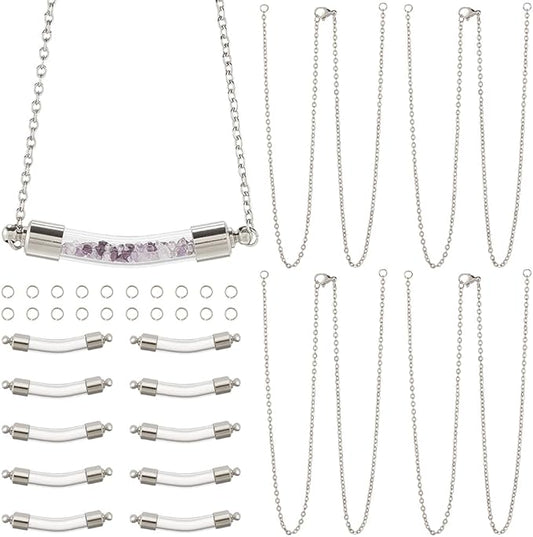 SUNNYCLUE 1 Box DIY 10 Sets Vial Necklace Kit Glass Bottle Necklace Empty Clear Screw Caps Bottles 304 Stainless Steel Glass Vials for Jewelry Making Kits Memorial Keepsake Perfume Hair Mud Supplies