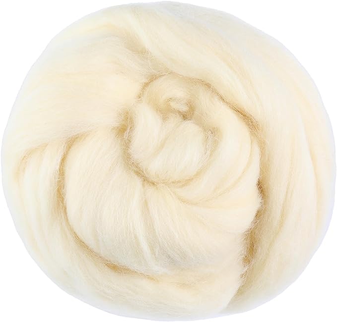 3.53oz Wool Roving, Wool Felting Supplies, Pure Wools, Chunky Yarn, Spinning Wool Roving for Needle Felting Wet Felting DIY Hand Spinning (Apricot White)
