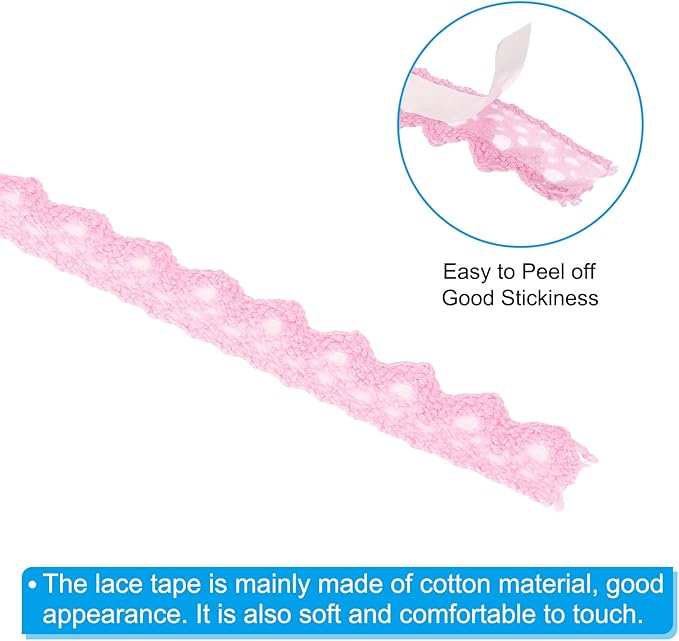 PATIKIL 0.6" Wide 2 Yards Self-Adhesive Lace Tape Lace Ribbon, 3 Pack Cotton Washi Trim Stickers Masking for Craft Scrapbooking DIY Card Making, Light Pink