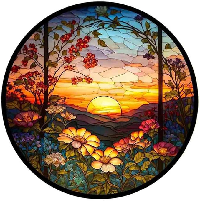 Stamped Cross Stitch Kits - Flower Mountain Sun Landscape Counted Cross Stitch Kits for Beginners Adults,11 CT Patterns Dimensions Embroidery Kits Arts Craft Kits 13.8 x 13.8inch