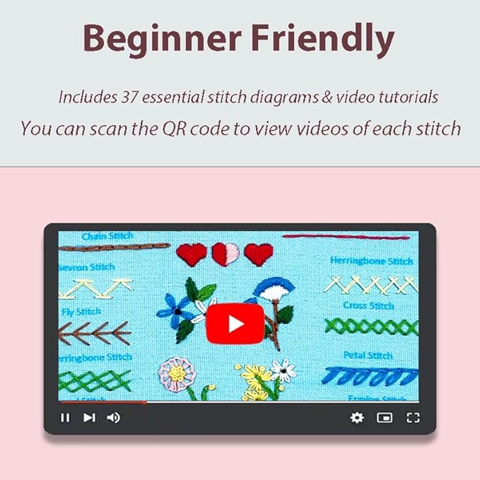 Sutesloly Embroidery Kit for Beginners Adults, 3 Sets Learn to Floral Patterns Simple Starter kit for Beginners, 54 Stitches Easy Practice Kit, 7.8inch Hoop, Hand DIY Craft Gift for Women