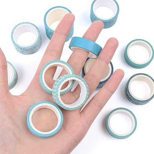CCINEE 12 Rolls Washi Tape Set,Blue Decorative Masking Tape Assortment for Planner Bullet Journal Scrapbooking Craft Supply