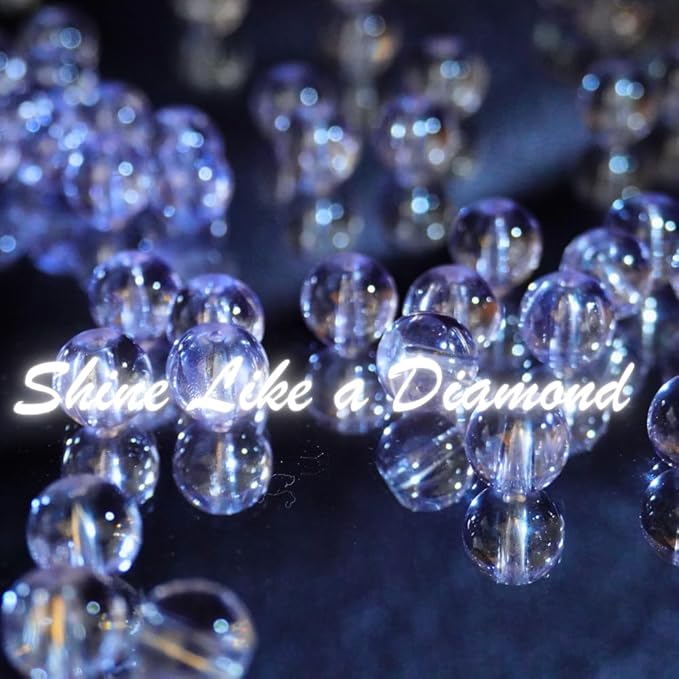 Jabrand 150pcs Beads Kit, 8mm Transparent Glass Beads Clear Round Crystal Beads for Bracelet Making Jewelry DIY Crafts Supplies (Blue)